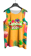 Arte Vetor Abadá Carnaval 2026 Fundo Amarelo e Flamingos - Mockup Frente
