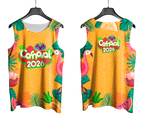 Arte Vetor Abadá Carnaval 2026 Fundo Amarelo e Flamingos - Mockup Frente e Costas com Fundo Transparente
