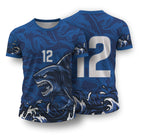 arte digital vetor camisa estampa tubarão azul