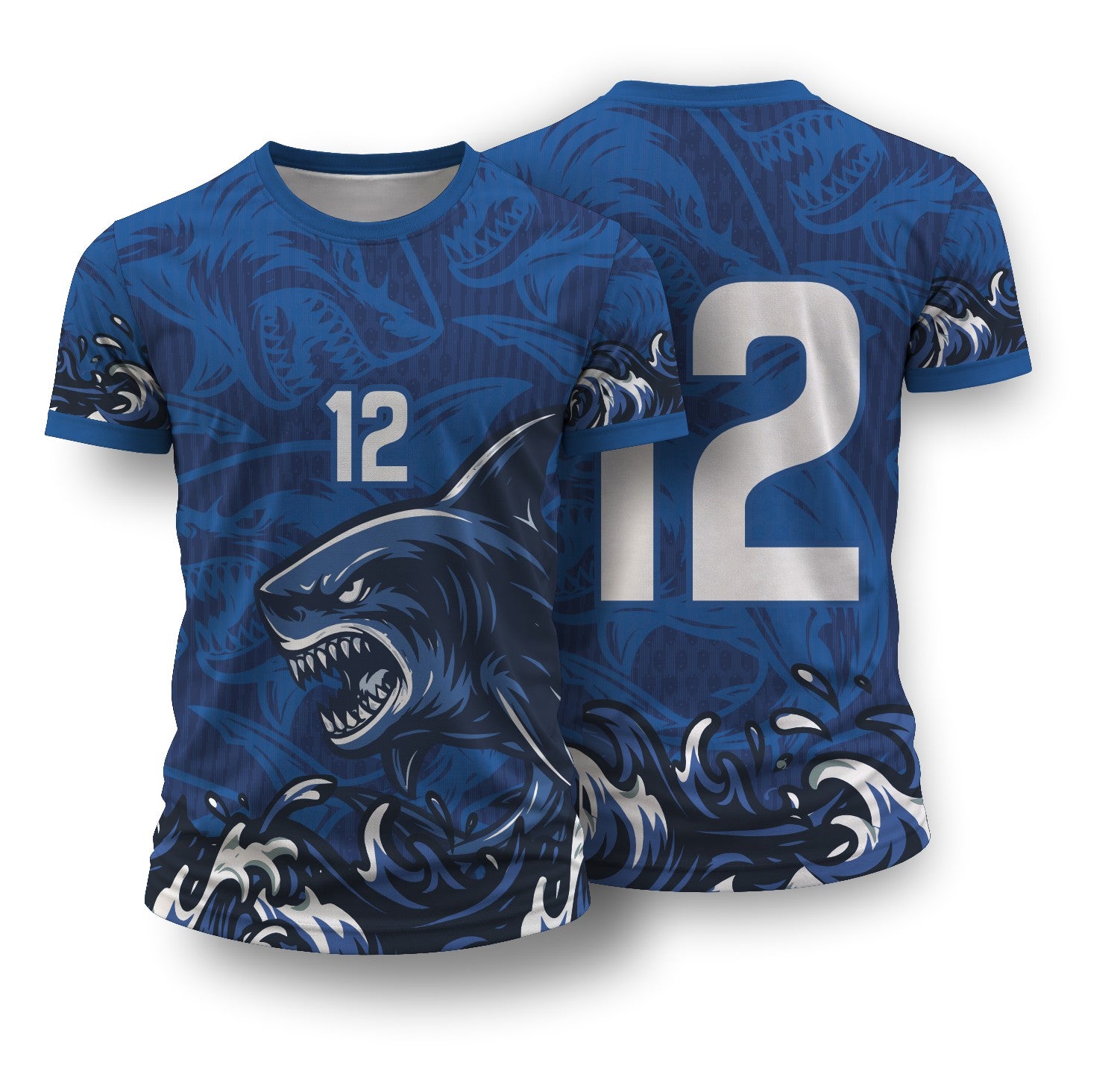 arte digital vetor camisa estampa tubarão azul