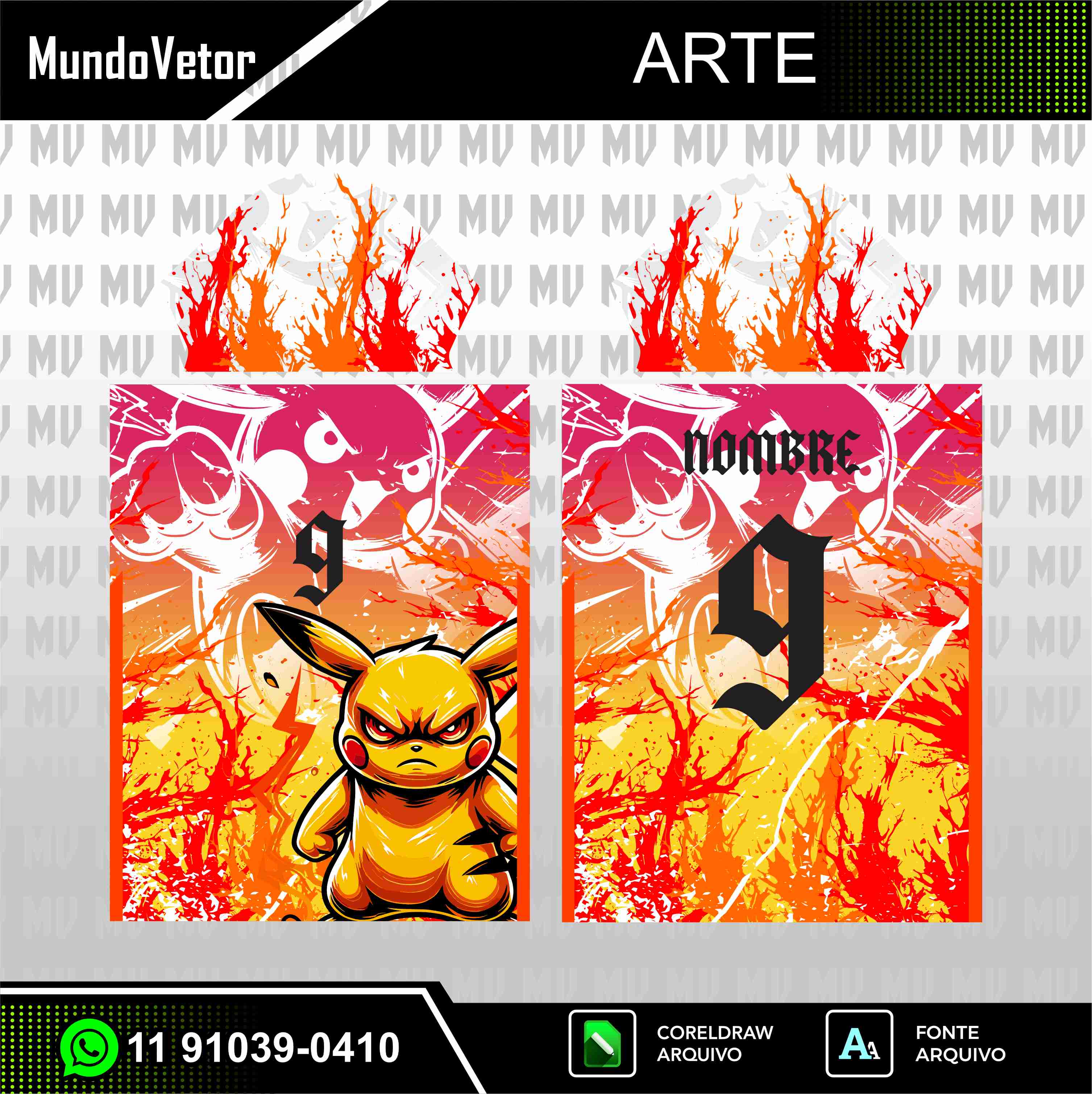 arte digital camisa estampa vetor pikachu pokemon