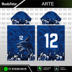 arte digital vetor camisa estampa tubarão azul