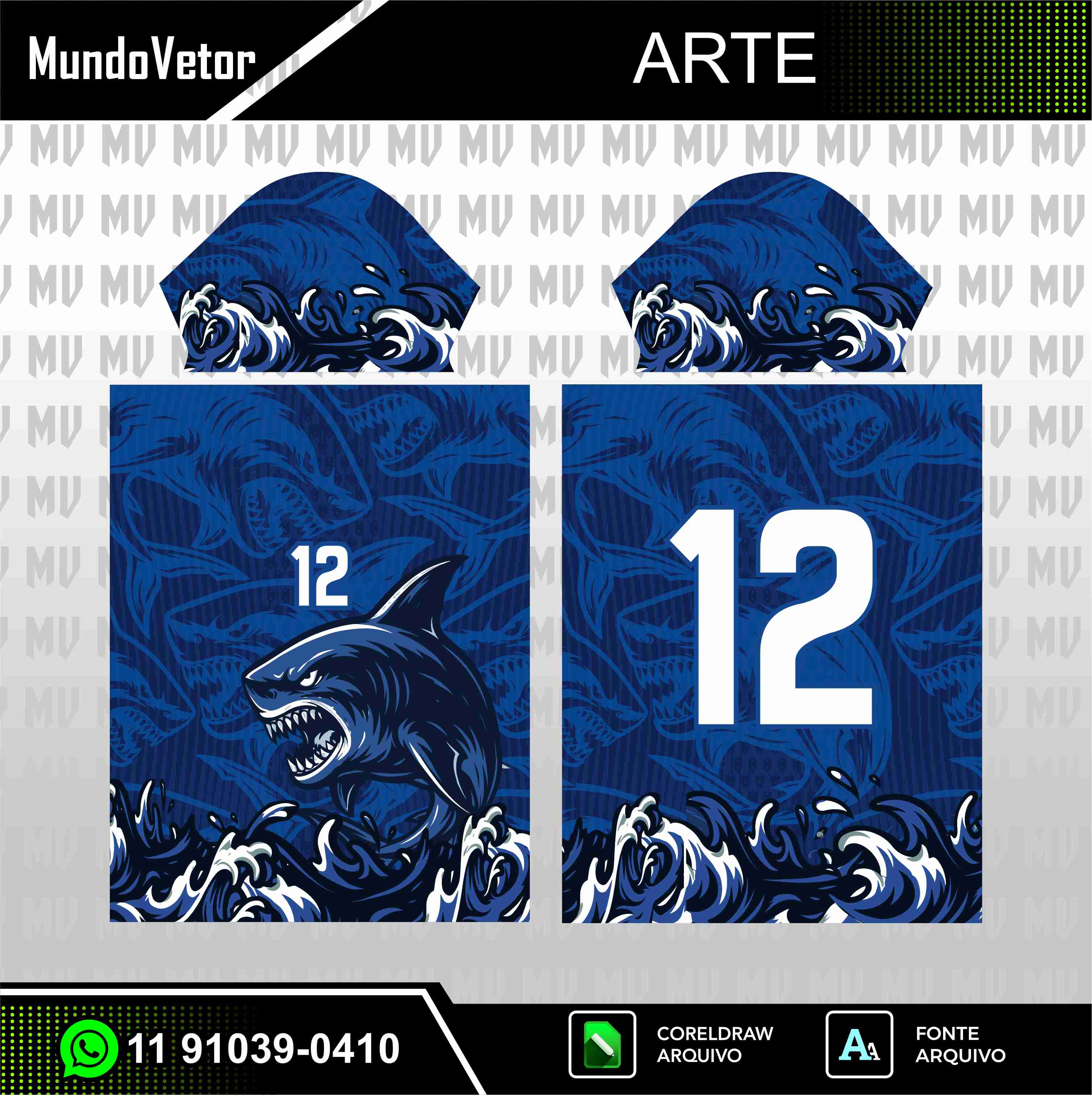 arte digital vetor camisa estampa tubarão azul