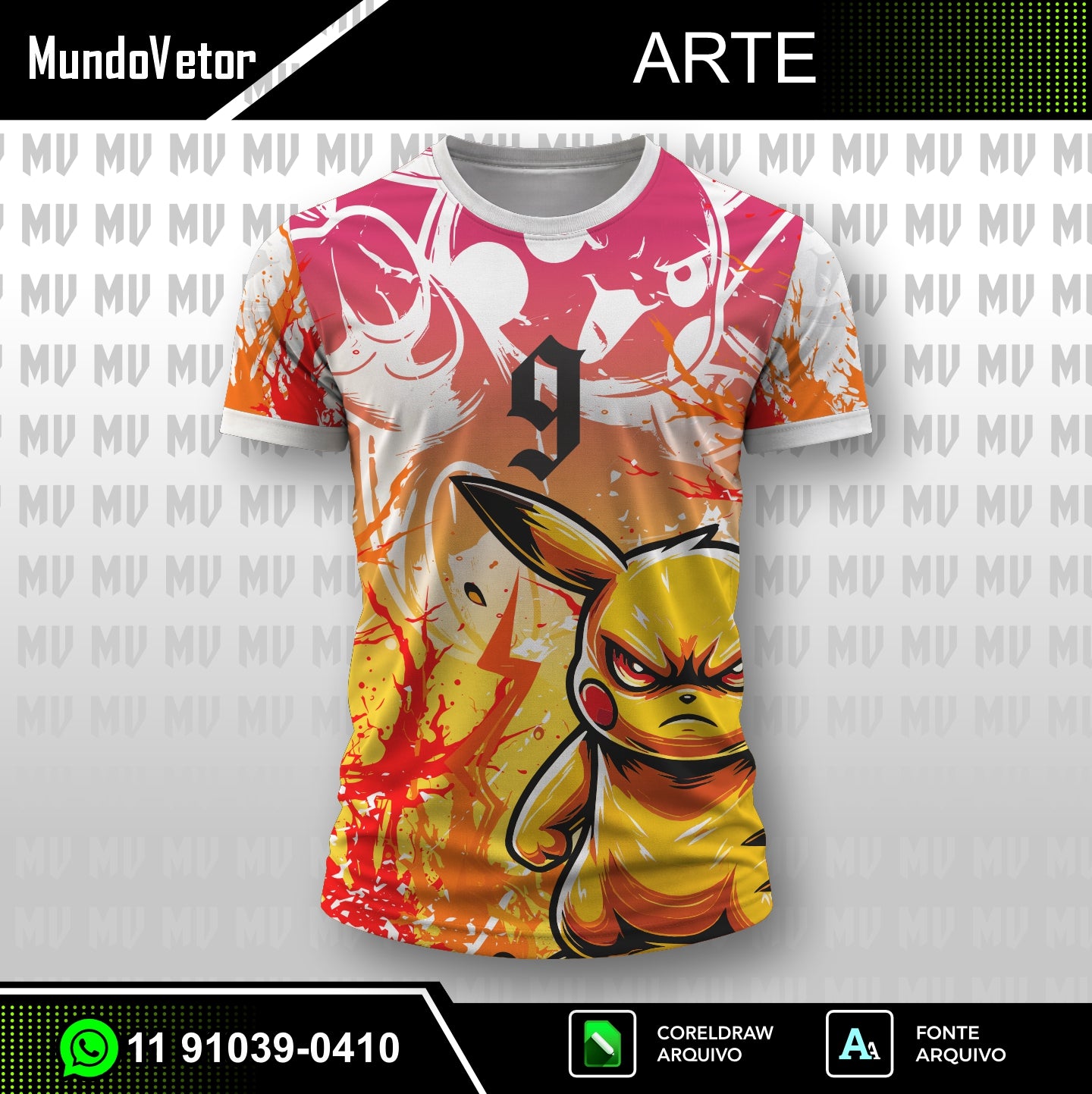 arte digital camisa estampa vetor pikachu pokemon