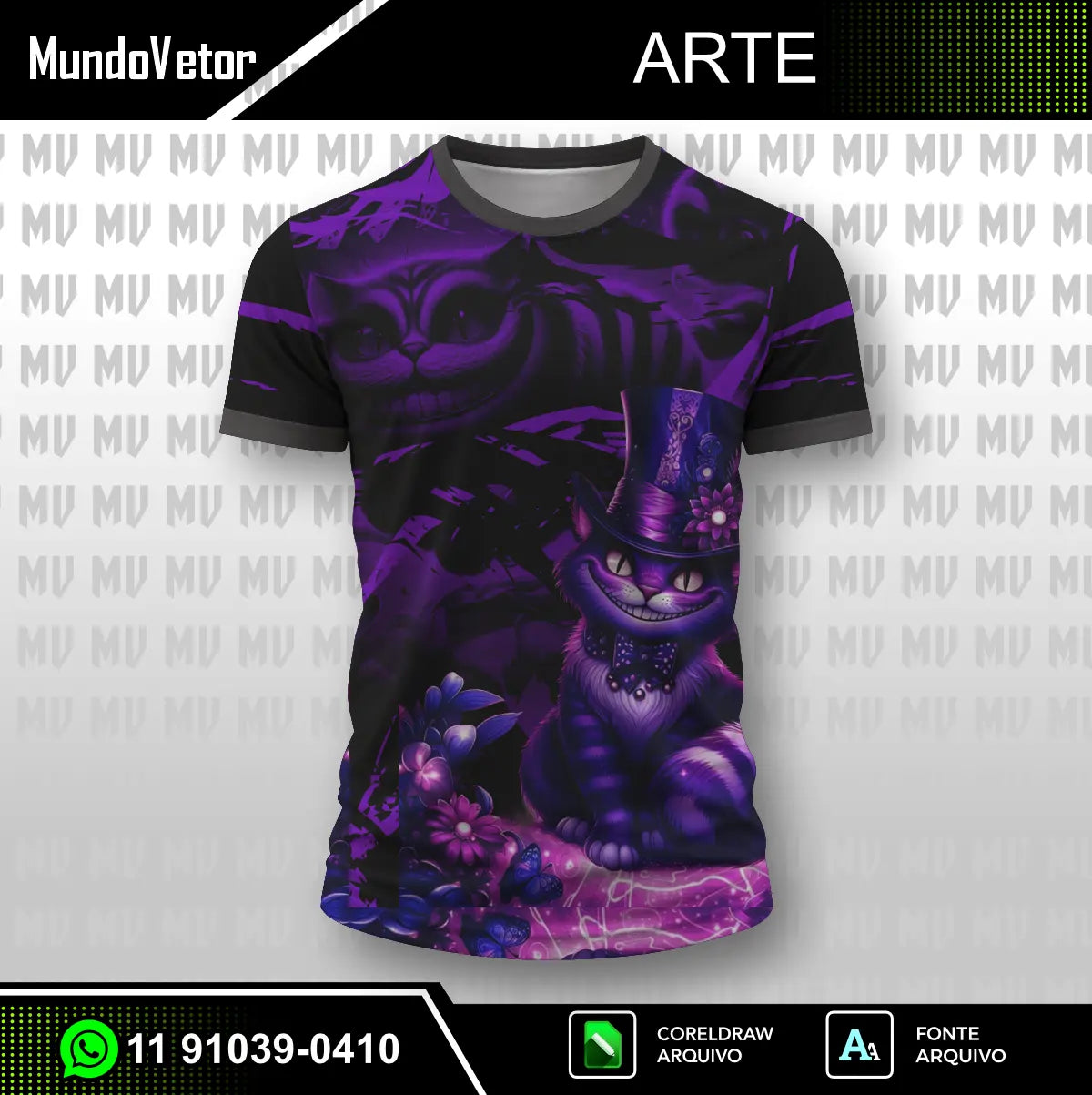 Arte Camisa Interclasse Gato de Cheshire