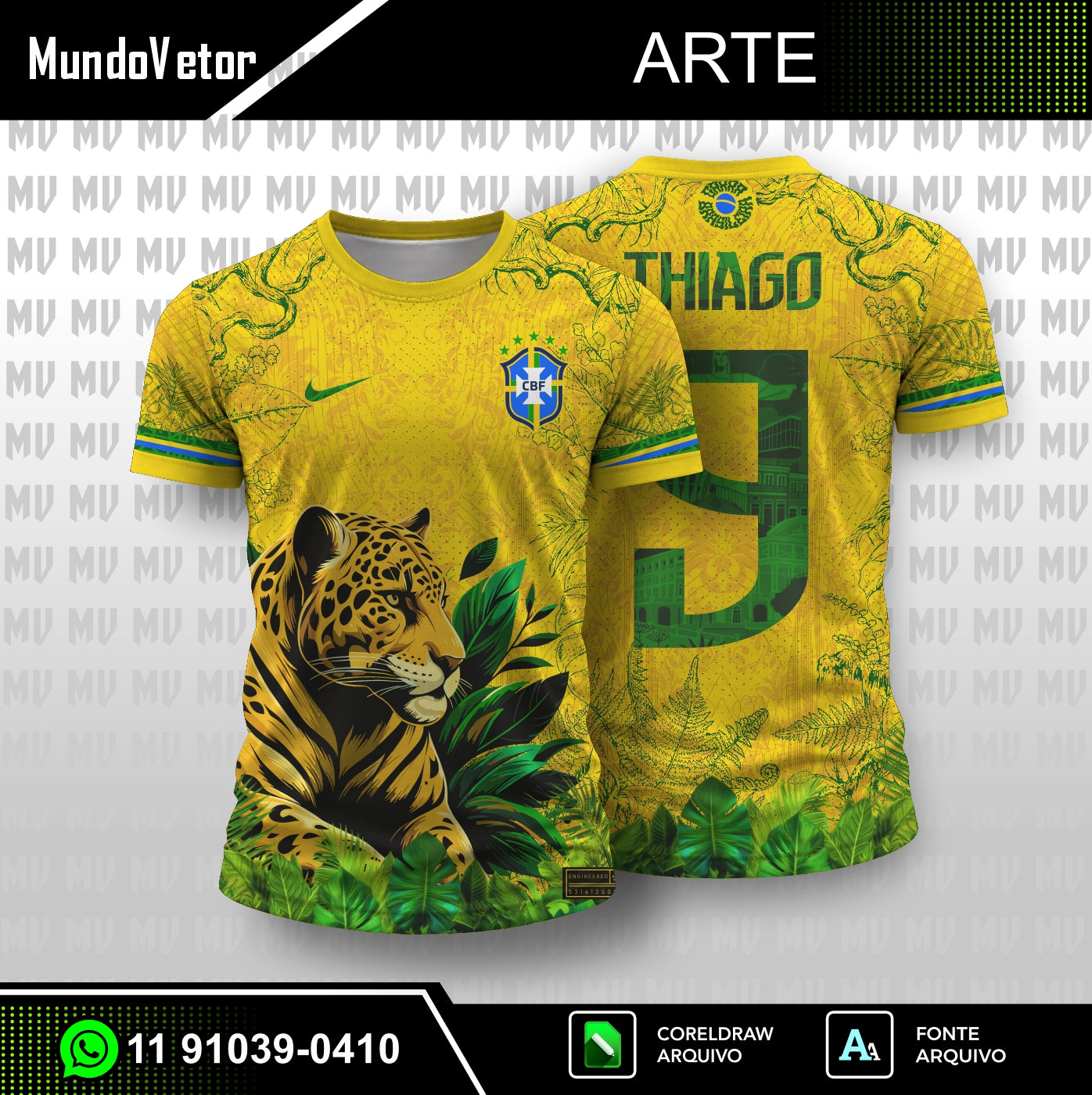 Arte Digital Camisa Seleção Brasileira Onça Copa 2026