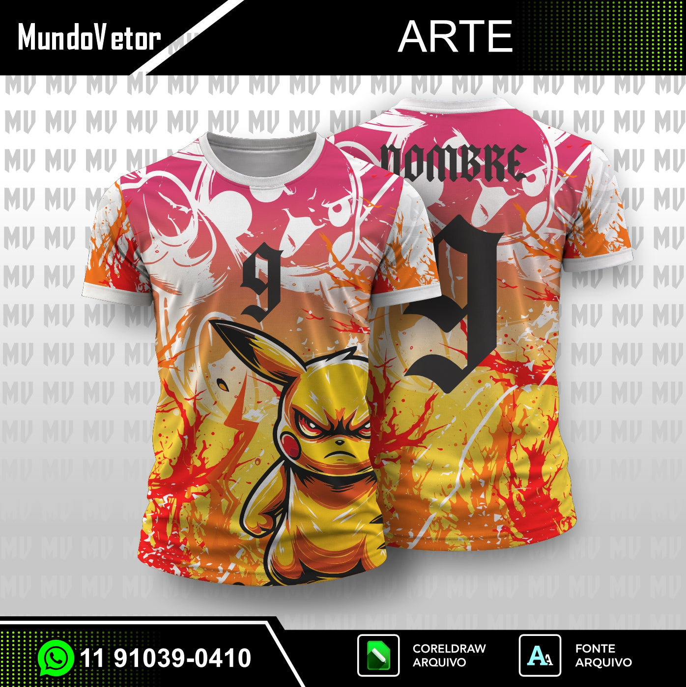 arte digital camisa estampa vetor pikachu pokemon