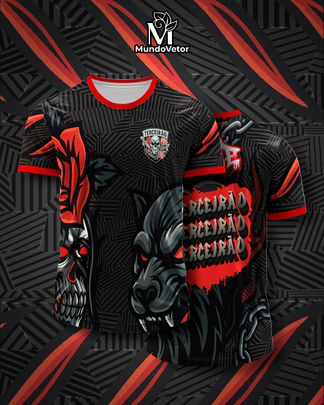 Arte Digital Camiseta Terceirão Caveiras e Lobo