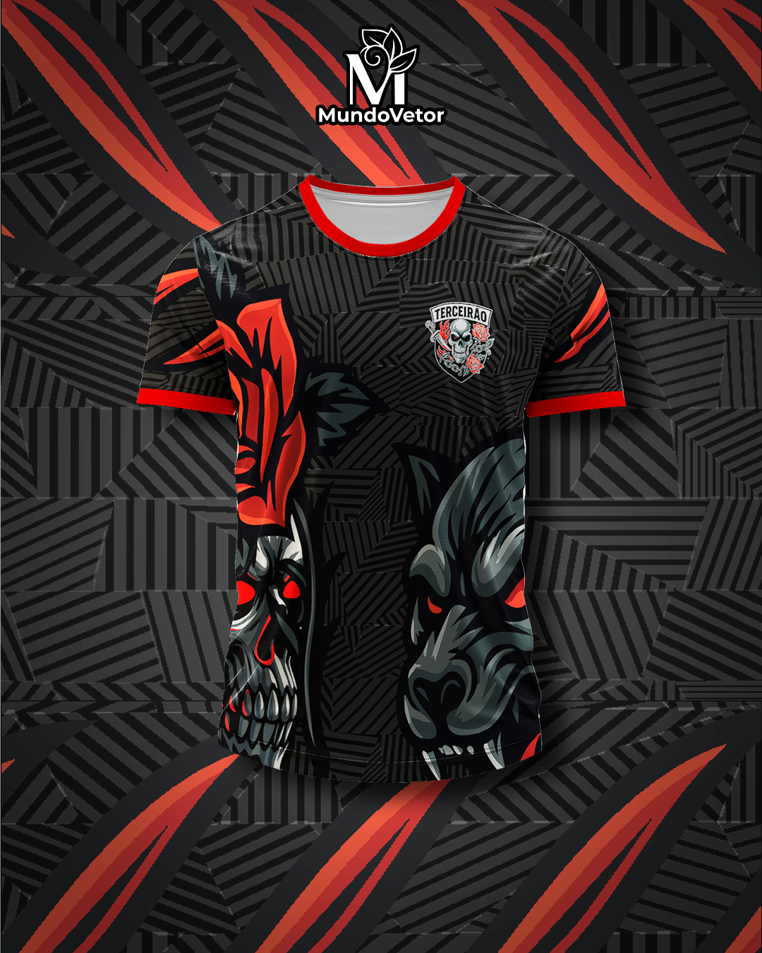 Arte Digital Camisa Terceirão Caveiras e Lobo
