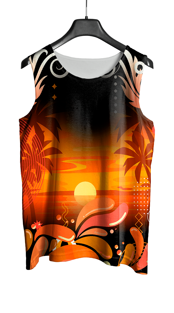 Mockup frente do abada Carnaval 2026 Por do Sol com design vetorizado vibrante