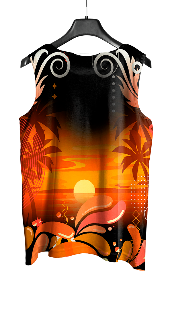 Mockup costas do abada Carnaval 2026 Por do Sol com arte vetorizada profissional