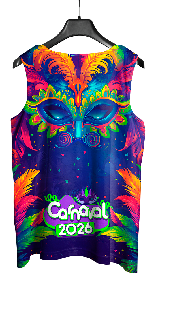 Mockup costas do abada Carnaval 2026 Máscara com design vetorizado profissional.