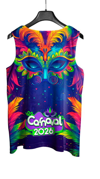 Mockup costas do abada Carnaval 2026 Máscara com design vetorizado profissional.
