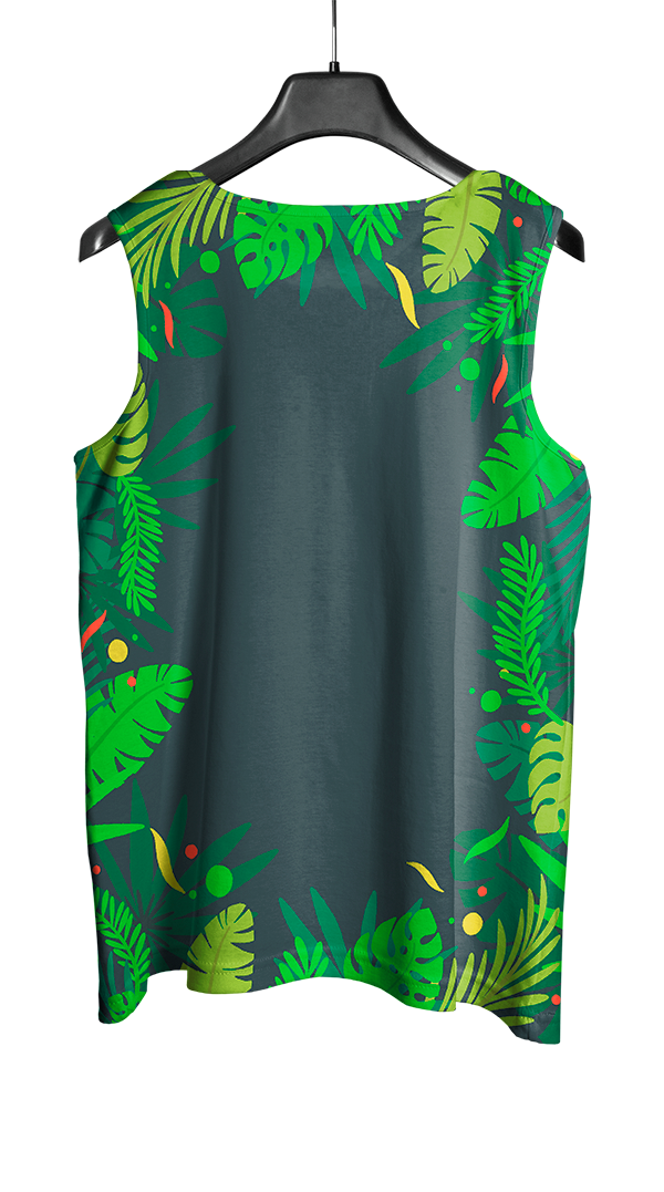 Arte Vetor Abadá Carnaval 2026 Fundo Verde e Folhas Verdes - Mockup Costas