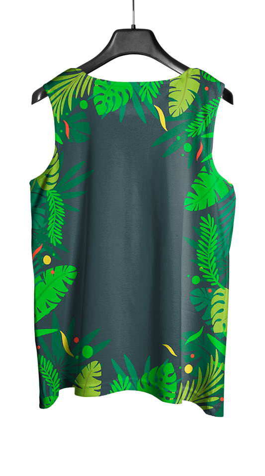 Arte Vetor Abadá Carnaval 2026 Fundo Verde e Folhas Verdes - Mockup Costas