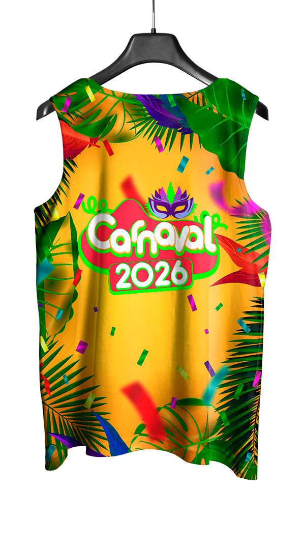 Arte Vetor Abadá Carnaval 2026 Amarelo e Fitas Vermelhas - Mockup Costas