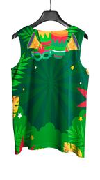 Arte Vetor Abadá Carnaval 2026 Folhas Verdes e Fundo Verde - Mockup Costas