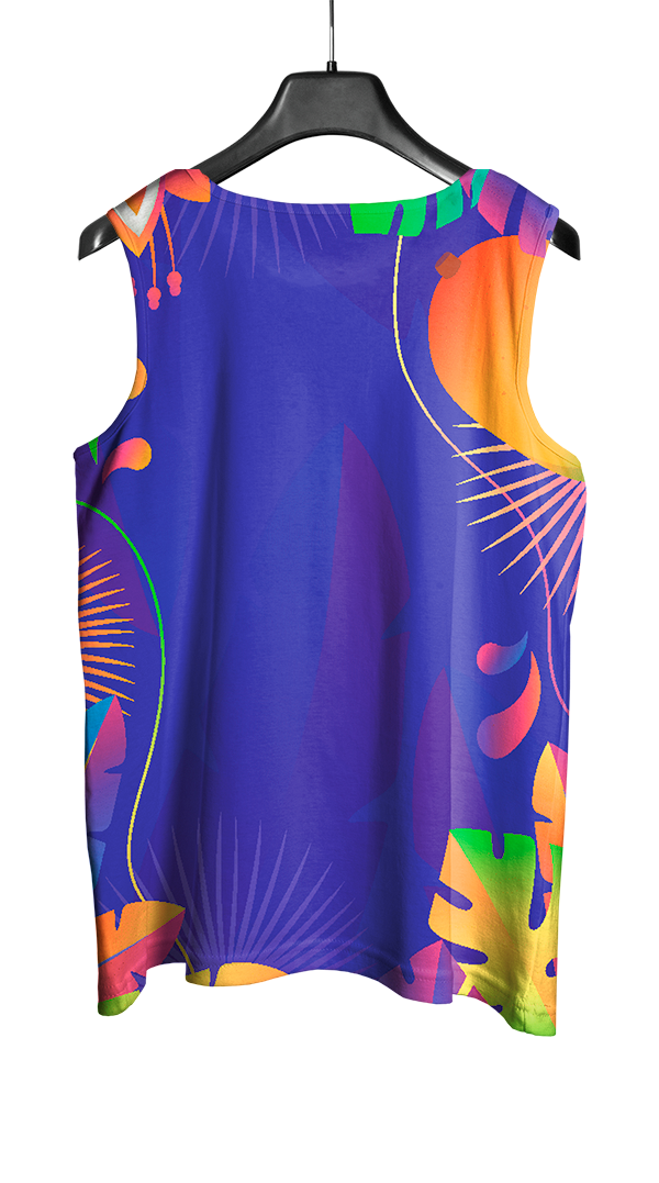 Arte Vetor Abadá Carnaval 2026 Roxo com Flores Coloridas - Mockup COstas