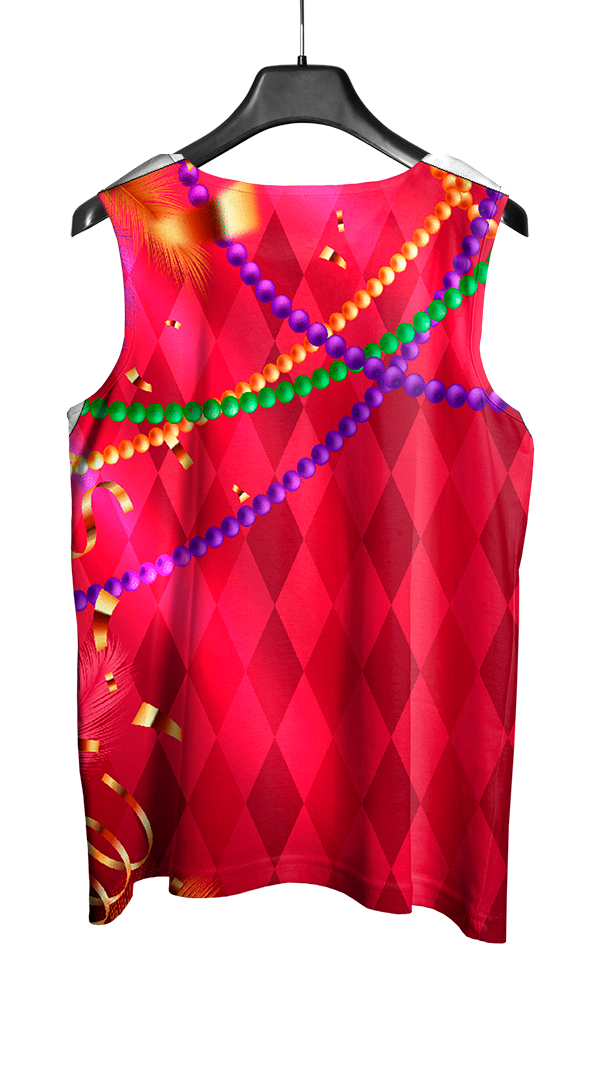 Arte Vetor Abadá Carnaval 2026 Vermelho e Colar Colorido - Mockup Costas
