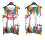 Arte Vetor Abadá Carnaval 2026 Máscara e Folhas Coloridas - Mockup Frente e Costas com Fundo Transparente
