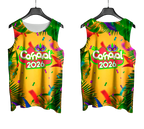 Arte Vetor Abadá Carnaval 2026 Amarelo e Fitas Vermelhas - Mockup Frente e Costas com Fundo Transparente
