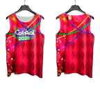 Arte Vetor Abadá Carnaval 2026 Vermelho e Colar Colorido - Mockup Frente e Costas com Fundo Transparente
