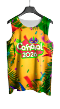 Arte Vetor Abadá Carnaval 2026 Amarelo e Fitas Vermelhas - Mockup Frente
