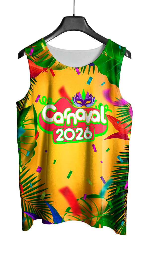 Arte Vetor Abadá Carnaval 2026 Amarelo e Fitas Vermelhas - Mockup Frente
