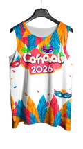 Arte Vetor Abadá Carnaval 2026 Máscara e Folhas Coloridas - Mockup Frente
