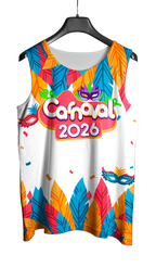Arte Vetor Abadá Carnaval 2026 Máscara e Folhas Coloridas - Mockup Frente
