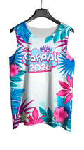 Mockup frente do abada Carnaval 2026 Folhas e Flores com arte vetorizada tropical e detalhada.