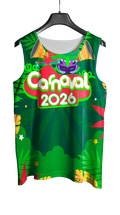 Arte Vetor Abadá Carnaval 2026 Folhas Verdes e Fundo Verde - Mockup Frente
