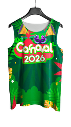 Arte Vetor Abadá Carnaval 2026 Folhas Verdes e Fundo Verde - Mockup Frente
