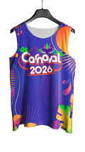 Arte Vetor Abadá Carnaval 2026 Roxo com Flores Coloridas - Mockup Frente
