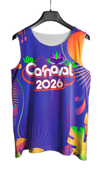 Arte Vetor Abadá Carnaval 2026 Roxo com Flores Coloridas - Mockup Frente

