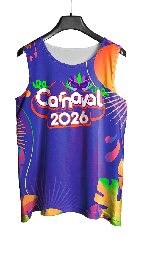 Arte Vetor Abadá Carnaval 2026 Roxo com Flores Coloridas - Mockup Frente
