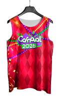 Arte Vetor Abadá Carnaval 2026 Vermelho e Colar Colorido - Mockup Frente
