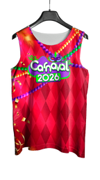 Arte Vetor Abadá Carnaval 2026 Vermelho e Colar Colorido - Mockup Frente
