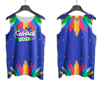 Arte Vetor Abadá Carnaval 2026 Azul com Fundo Colorido - Mockup Frente e Costas com Fundo Transparente

