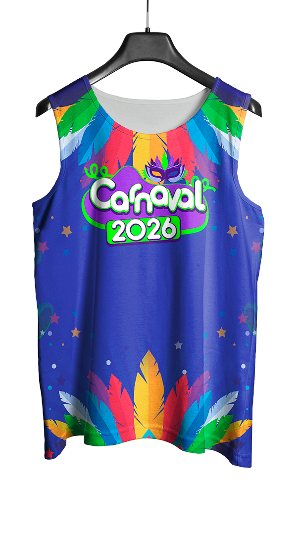 Arte Vetor Abadá Carnaval 2026 Azul com Fundo Colorido - Mockup Frente

