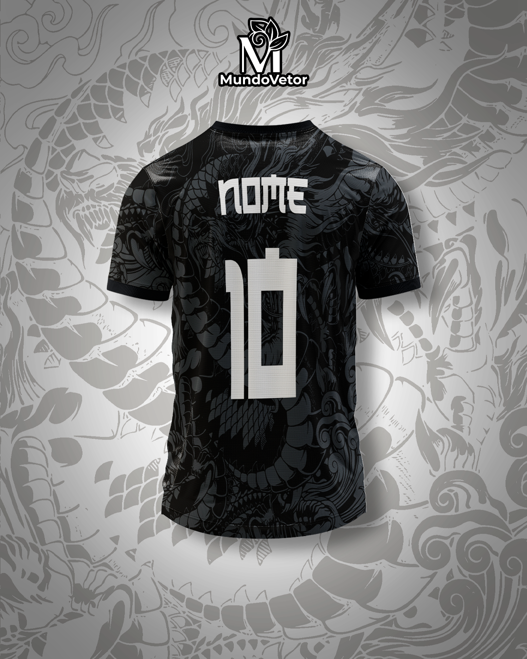 Mockup da costas com fundo estilizado – Arte Vetor Camisa Interclasse Dragao Dark