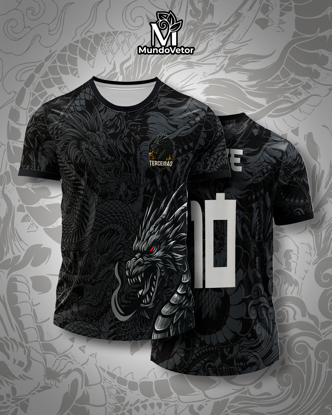 Mockup frente e costas da camisa Arte Vetor Camisa Interclasse Dragao Dark