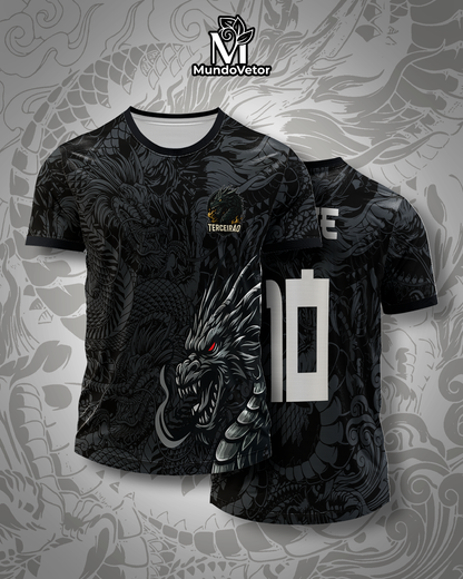 Mockup frente e costas da camisa Arte Vetor Camisa Interclasse Dragao Dark