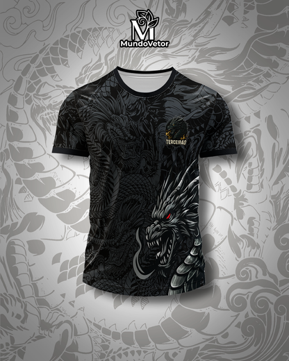 Mockup da frente com fundo estilizado – Arte Vetor Camisa Interclasse Dragao Dark
