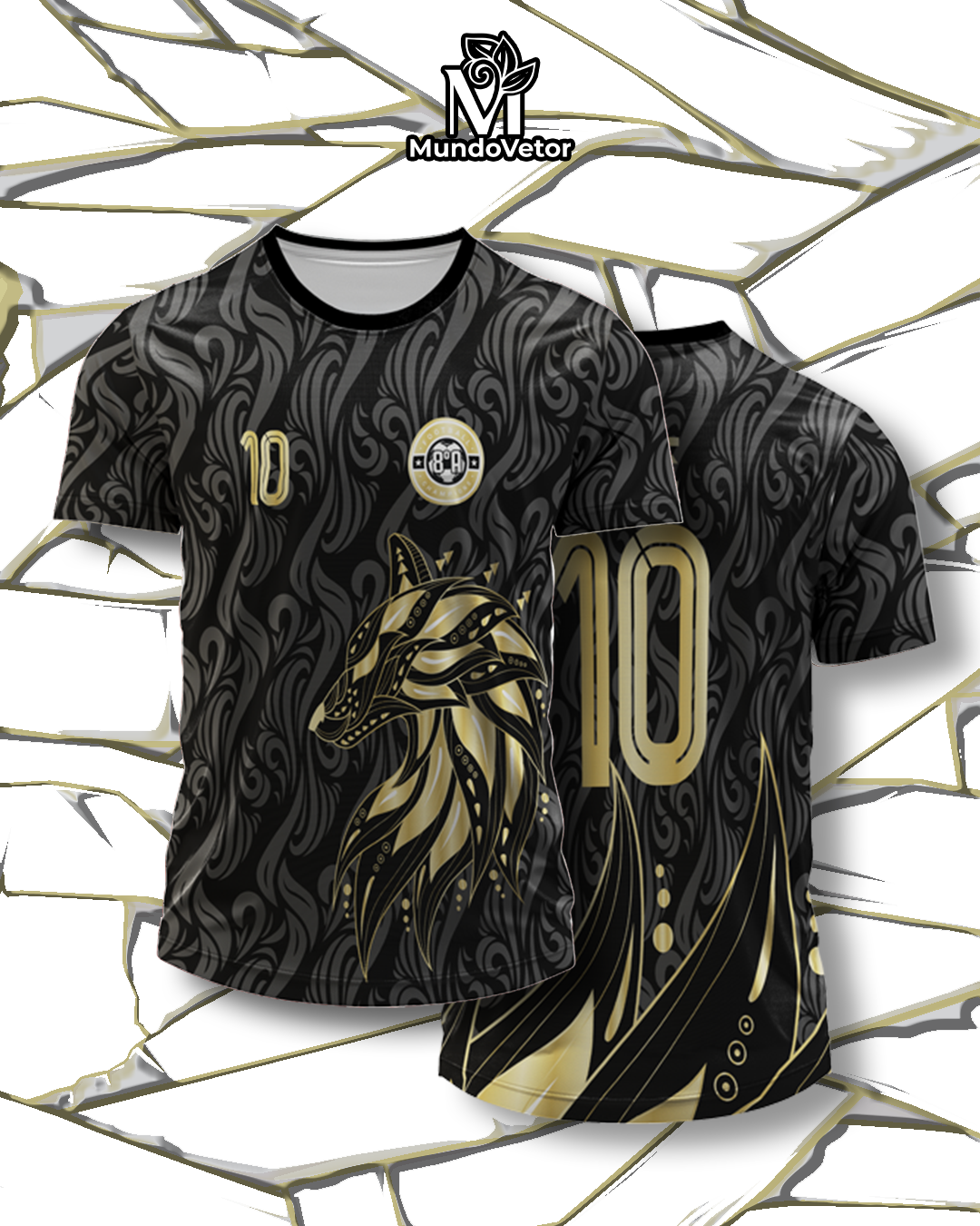 Mockup da frente e costas com fundo estilizado – Arte Vetor Camisa Interclasse Lobo Noturno
