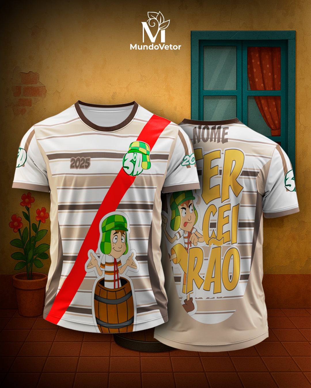 Mockup frente e costas da camisa Arte Vetor Camisa Terceirao Chaves Vibe