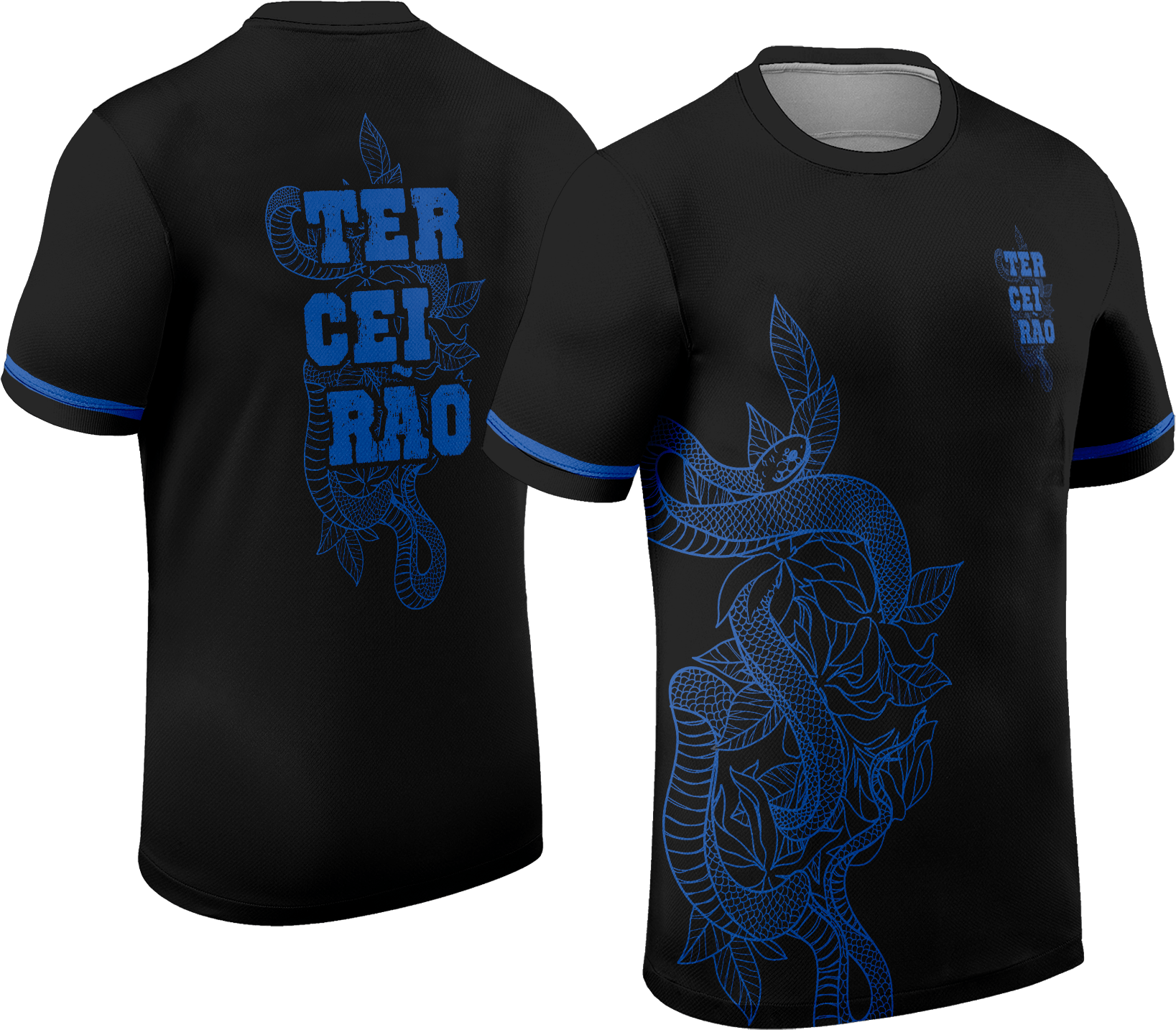 Mockup frente e costas da camisa Arte Vetor Camisa Terceirao Cobra E Folhas