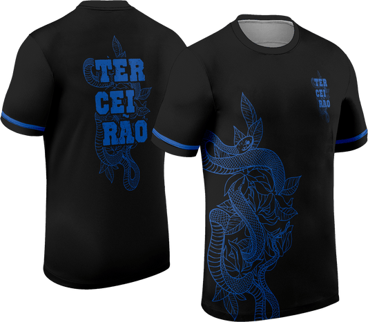 Mockup frente e costas da camisa Arte Vetor Camisa Terceirao Cobra E Folhas