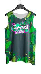 Arte Vetor Abadá Carnaval 2026 Fundo Verde e Folhas Verdes - Mockup Frente
