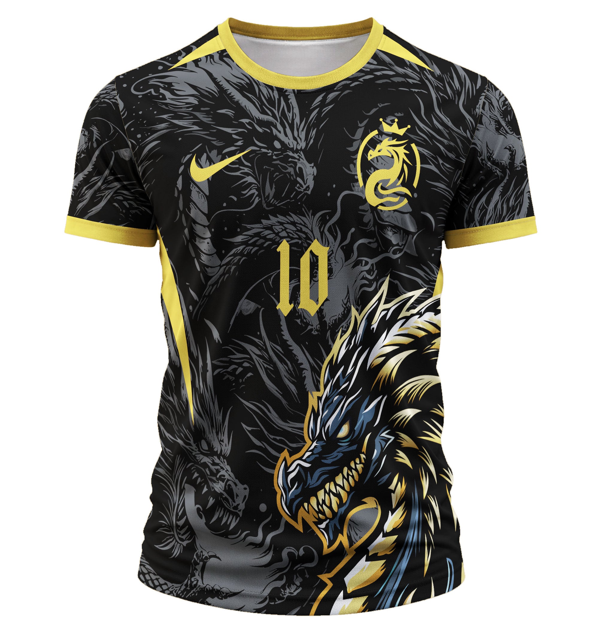 Mockup Frente arte digital dragão dourado para camisa interclasse 2026